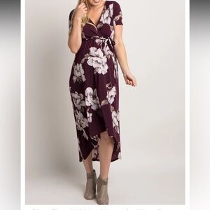 Plum Floral Hi-Low Maternity Wrap Dress